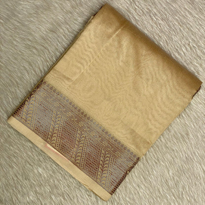 Athira Golden Silk Saree with Temple Motif Zari Border Chikku