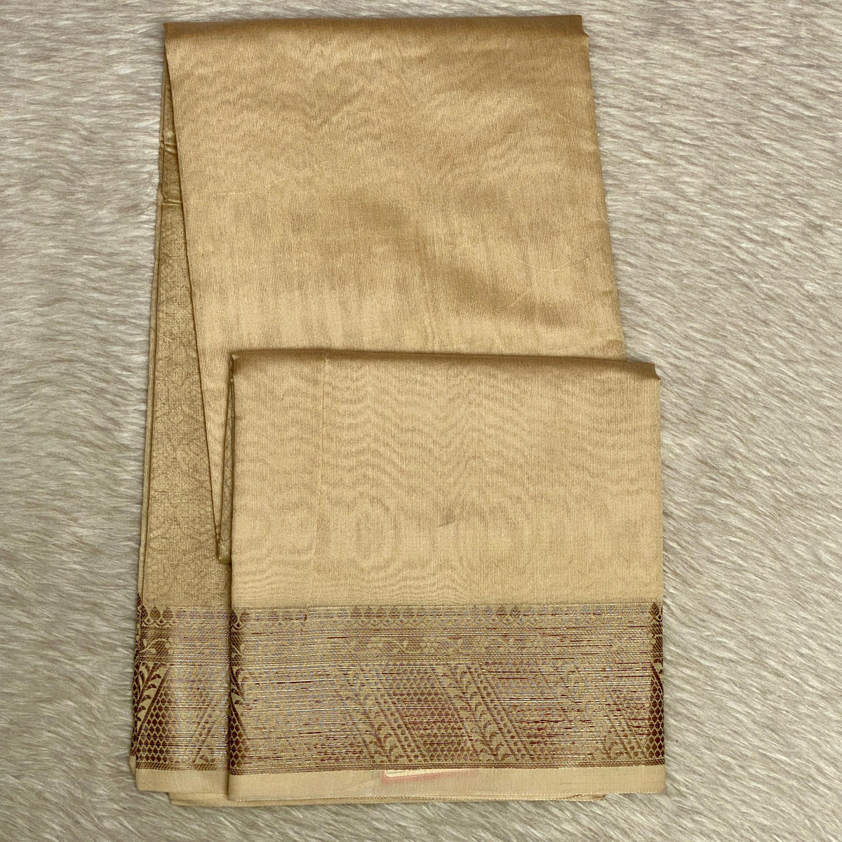 Athira Golden Silk Saree with Temple Motif Zari Border Chikku