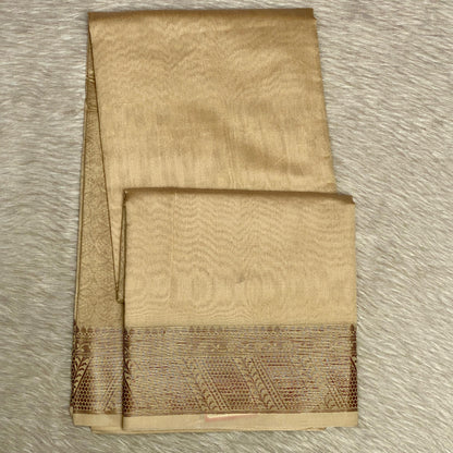 Athira Golden Silk Saree with Temple Motif Zari Border Chikku