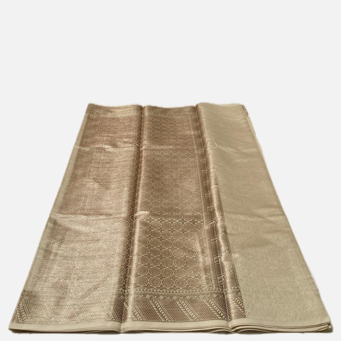 Athira Golden Silk Saree with Temple Motif Zari Border Chikku