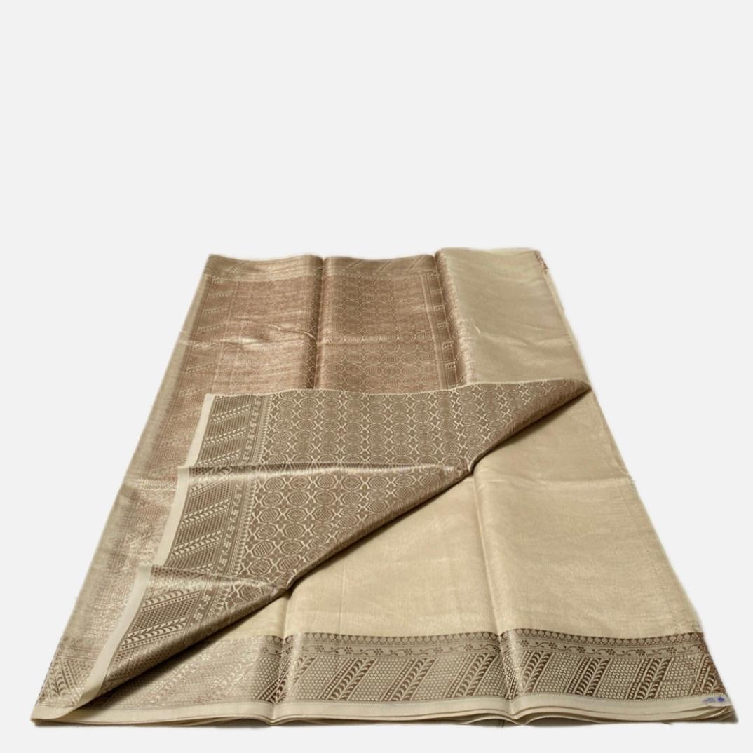 Athira Golden Silk Saree with Temple Motif Zari Border Chikku