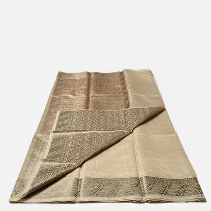 Athira Golden Silk Saree with Temple Motif Zari Border Chikku