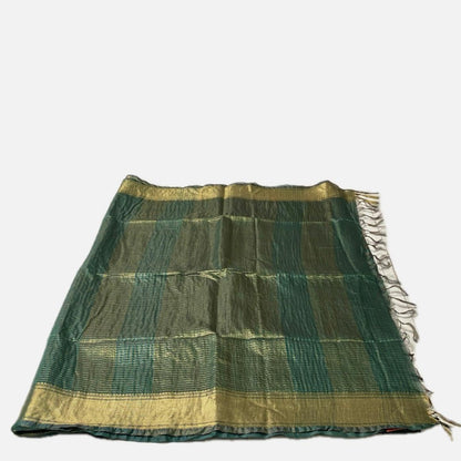 Vyshali Linen Jute Saree in Green Checks