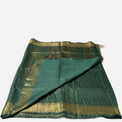 Vyshali Linen Jute Saree in Green Checks