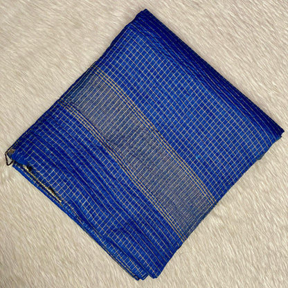 Vyshali Linen Jute Saree in Blue Checks
