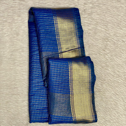Vyshali Linen Jute Saree in Blue Checks