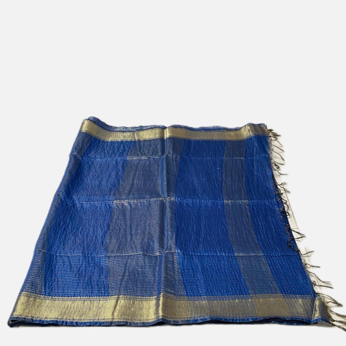 Vyshali Linen Jute Saree in Blue Checks