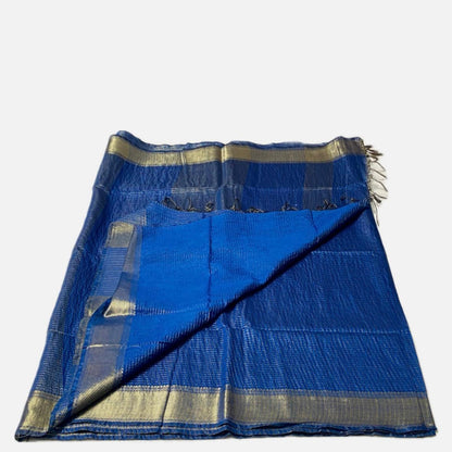 Vyshali Linen Jute Saree in Blue Checks