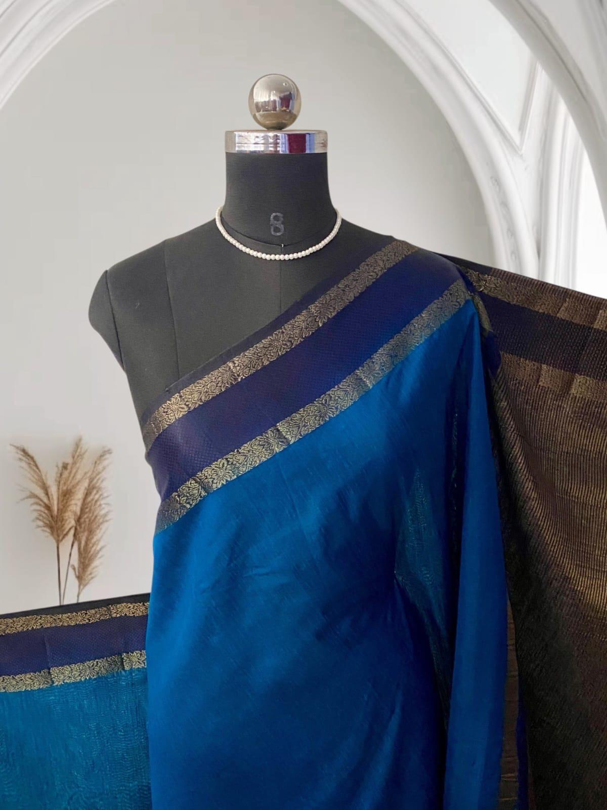 Semi Jute Saree in Blue
