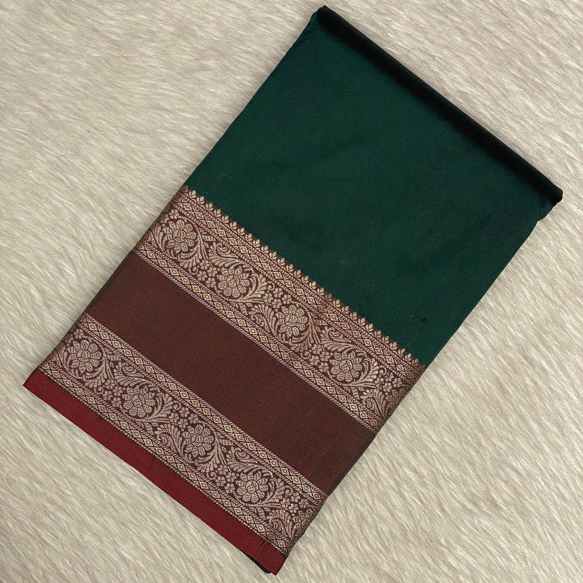 Ishani Green Semi Silk saree with Double Zari Border