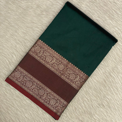 Ishani Green Semi Silk saree with Double Zari Border