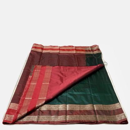 Ishani Green Semi Silk saree with Double Zari Border
