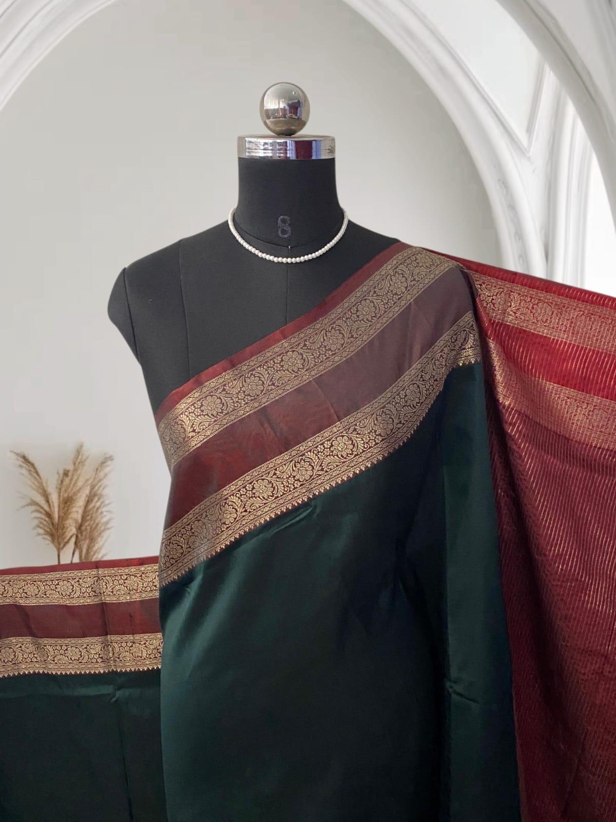 Ishani Green Semi Silk saree with Double Zari Border