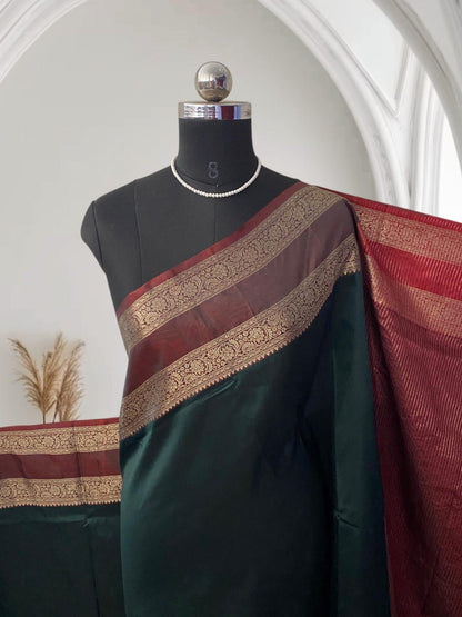 Ishani Green Semi Silk saree with Double Zari Border