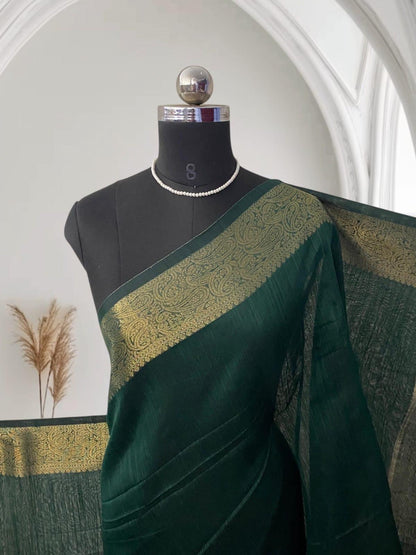 Ankitha Semi Linen Saree in Green