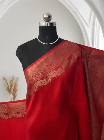 Devasena Red with Floral Border