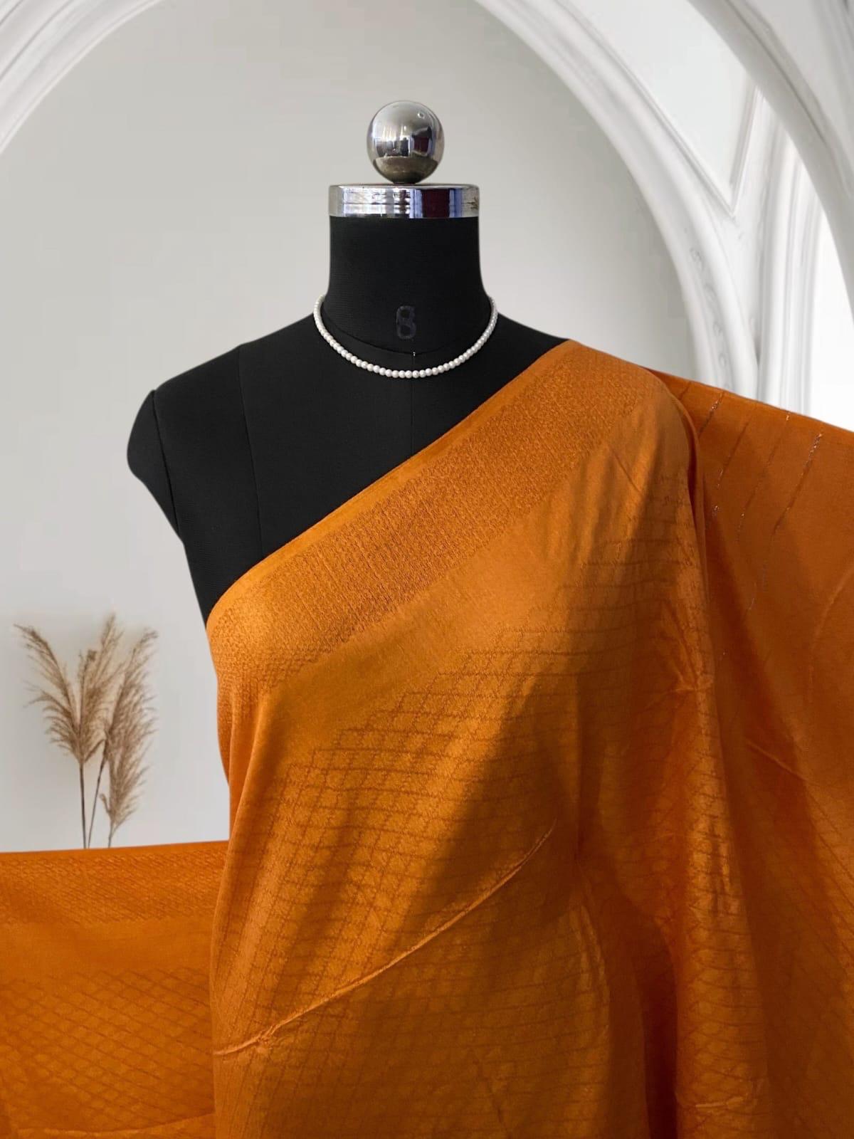 Semi Tussar Orange Colour Saree