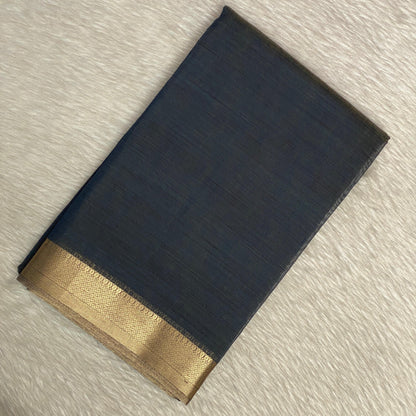 Semi Linen Saree in Black with Golden Border