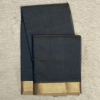 Semi Linen Saree in Black with Golden Border