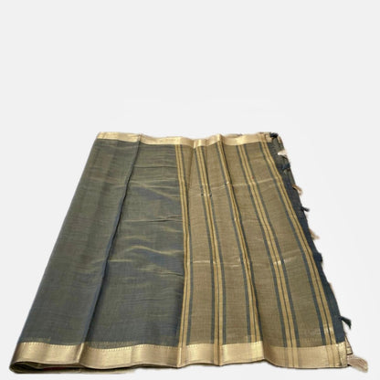Semi Linen Saree in Black with Golden Border