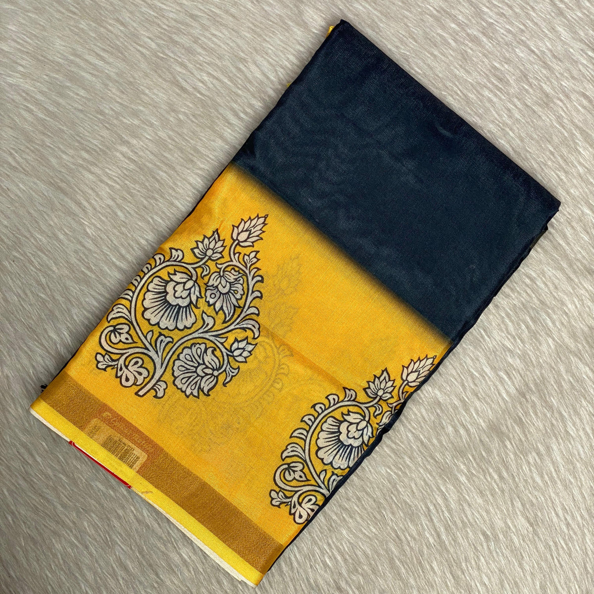 Semi Linen Saree Black in Yellow Border