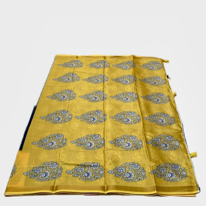 Semi Linen Saree Black in Yellow Border