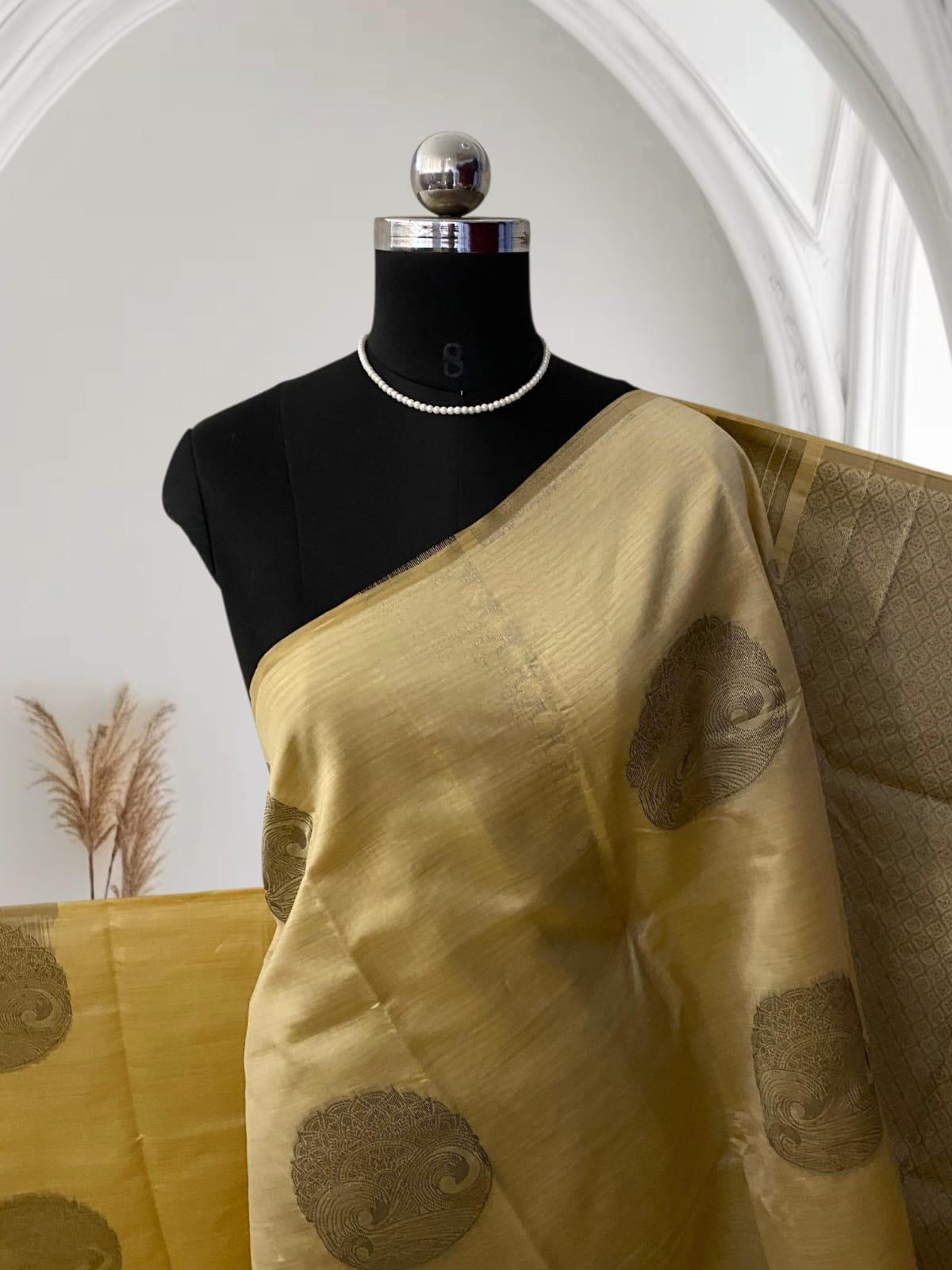 Beige Semi Soft Silk Saree with Metallic Design