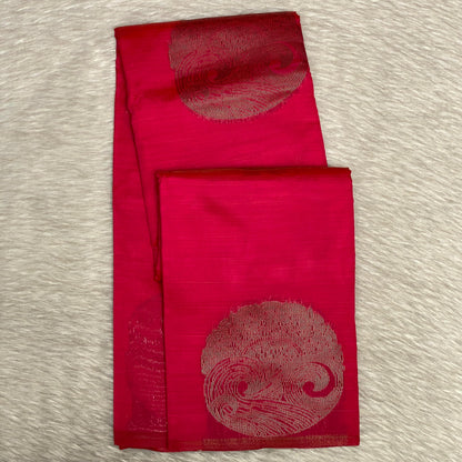 Pink Semi Soft Silk Saree with Metallic Design
