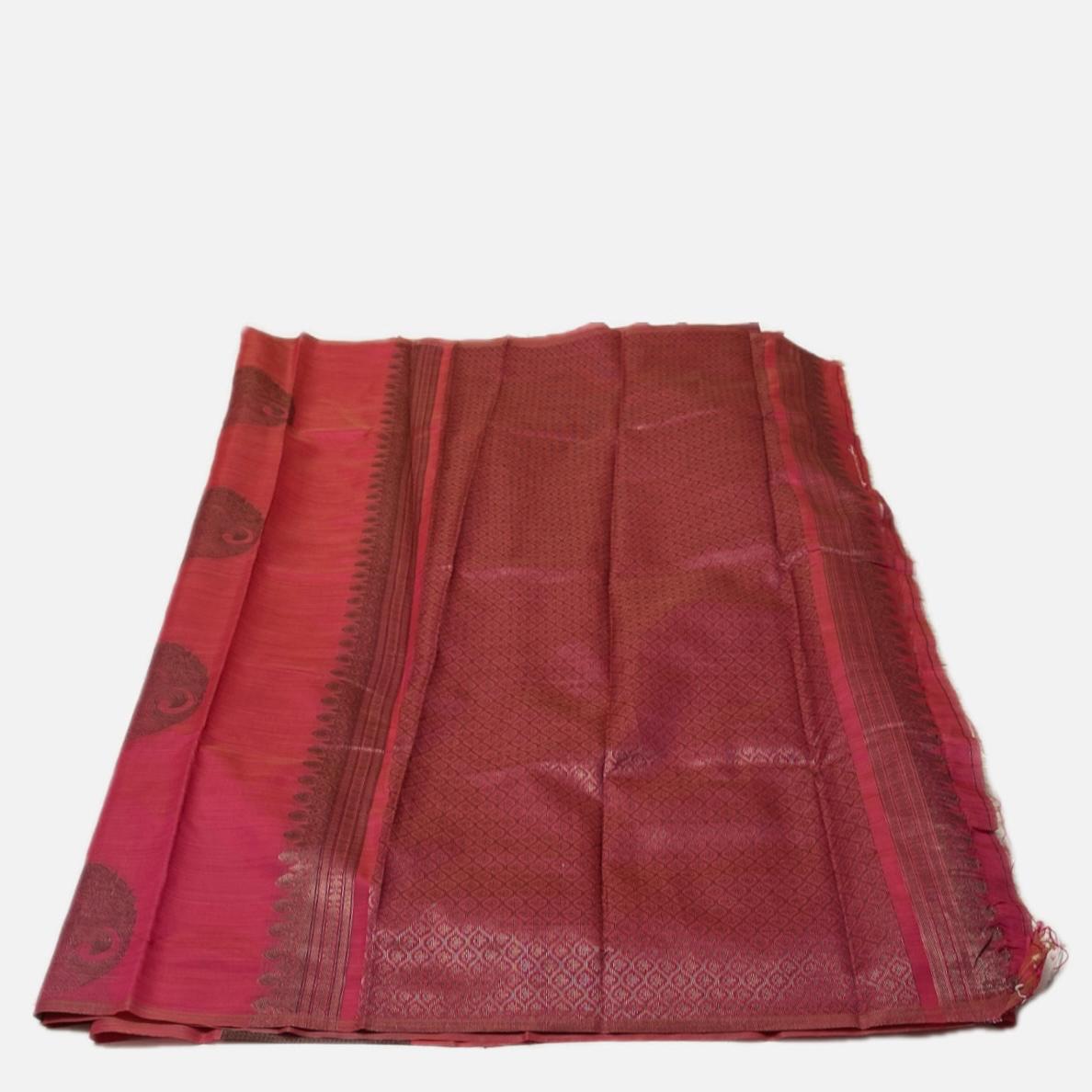 Pink Semi Soft Silk Saree with Metallic Design