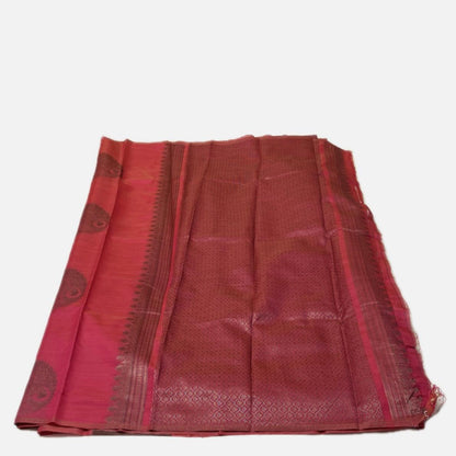 Pink Semi Soft Silk Saree with Metallic Design