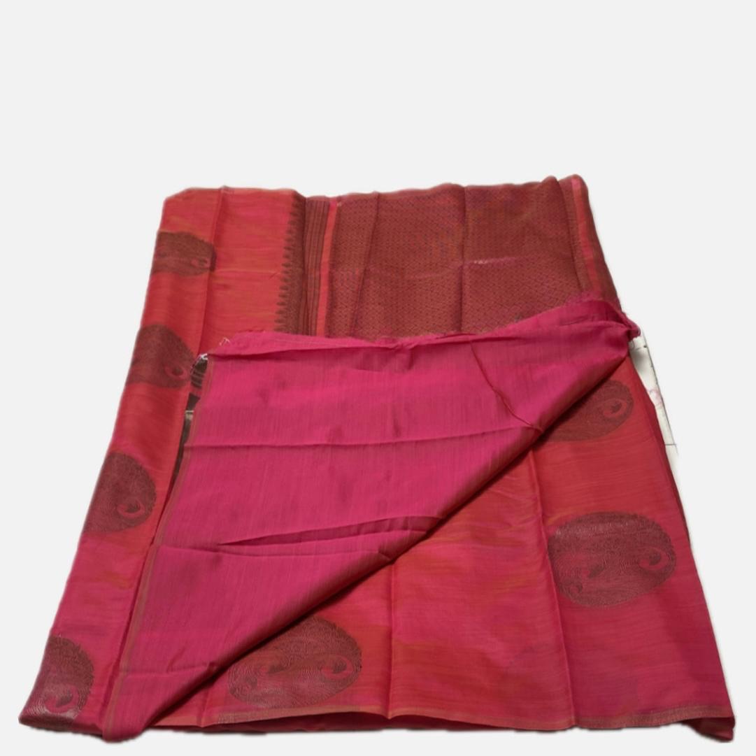 Pink Semi Soft Silk Saree with Metallic Design