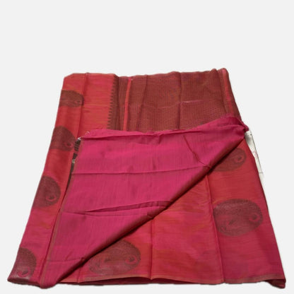 Pink Semi Soft Silk Saree with Metallic Design