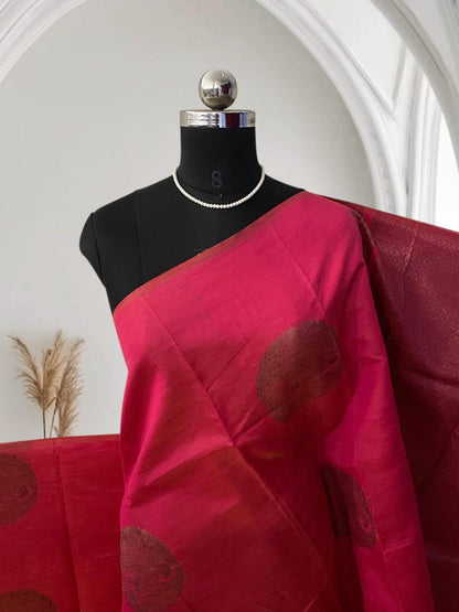Pink Semi Soft Silk Saree with Metallic Design