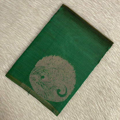 Green Semi Soft Silk Saree with Metallic Design