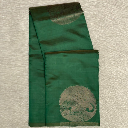 Green Semi Soft Silk Saree with Metallic Design
