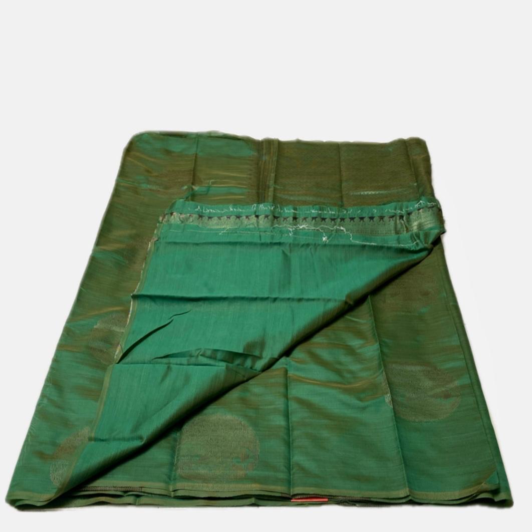Green Semi Soft Silk Saree with Metallic Design