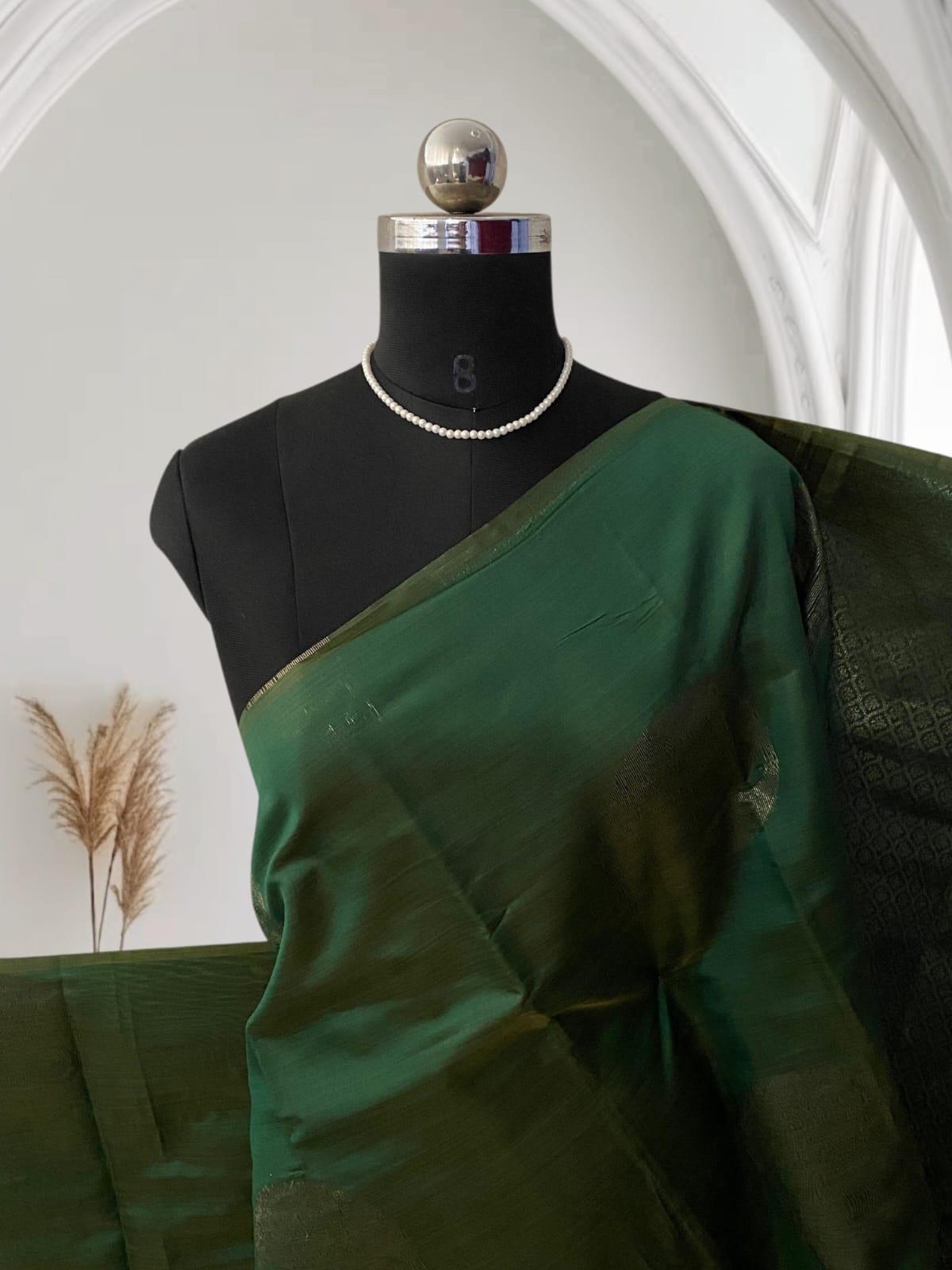 Green Semi Soft Silk Saree with Metallic Design