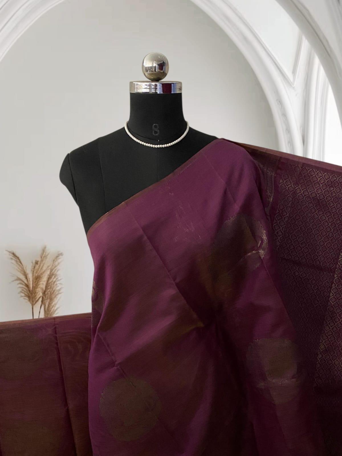 Purple Semi Soft Silk Saree with Metallic Design