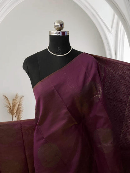 Purple Semi Soft Silk Saree with Metallic Design