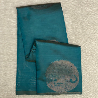 Peacock Semi Soft Silk Saree with Metallic Design