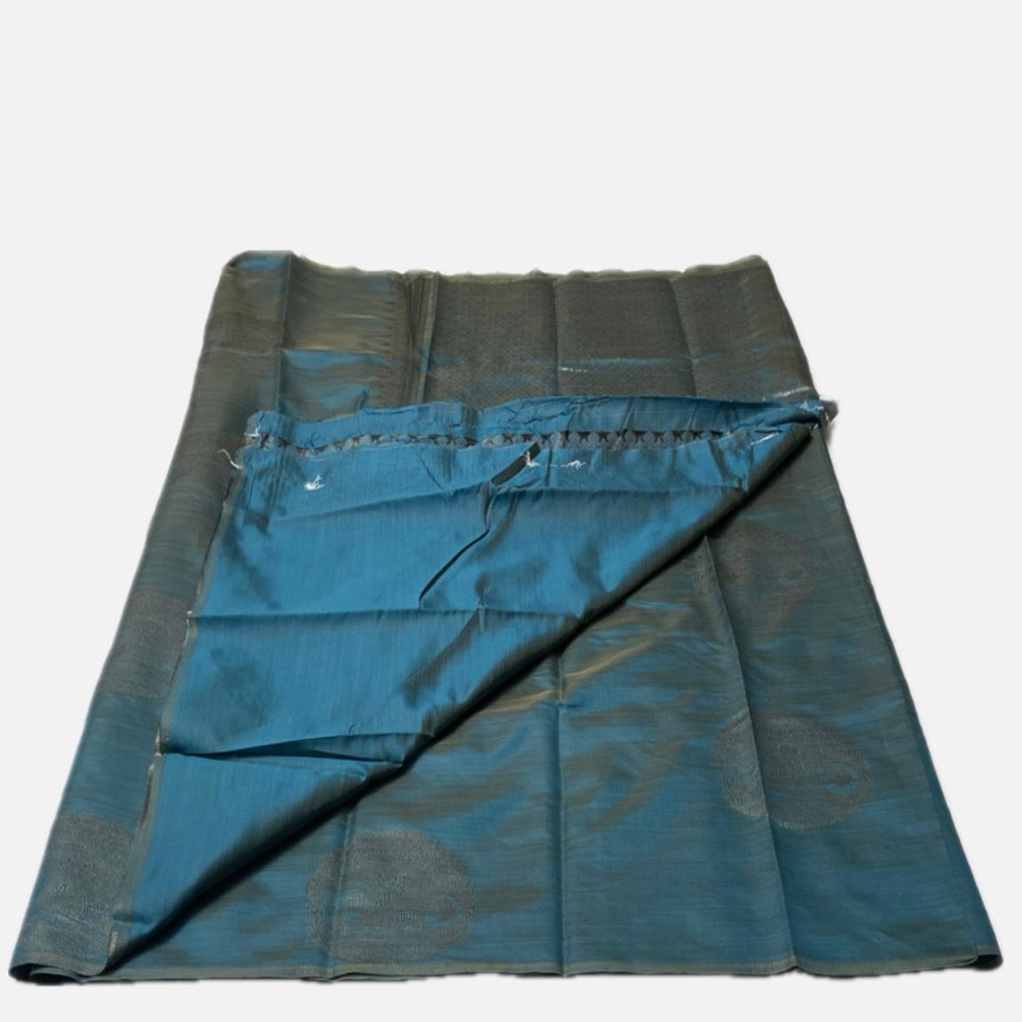Peacock Semi Soft Silk Saree with Metallic Design
