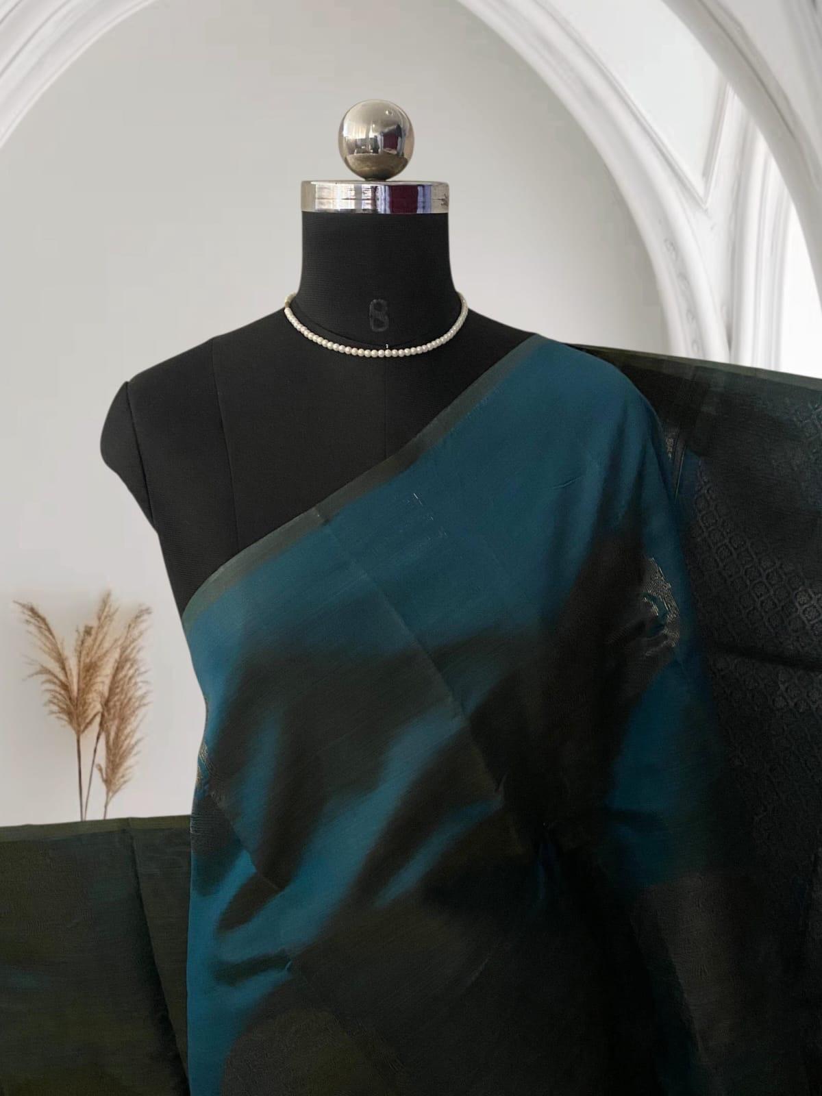 Peacock Semi Soft Silk Saree with Metallic Design