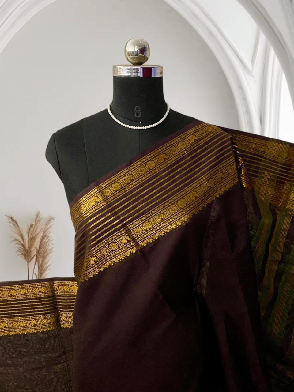 Sungidi Cotton Saree in Brown