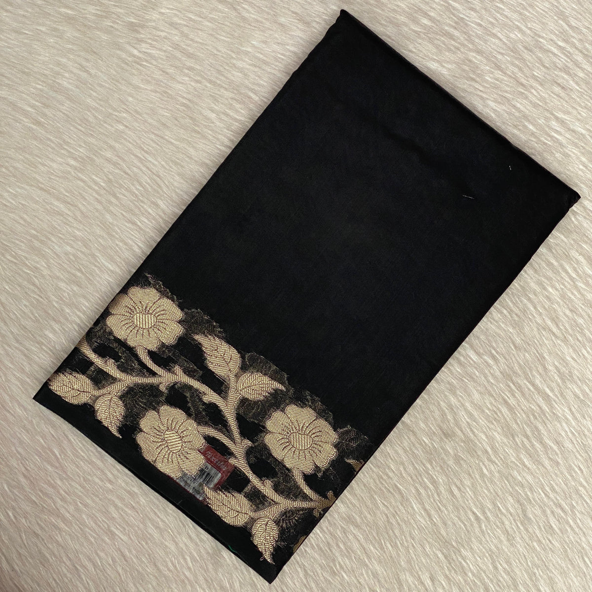 Cotton Chanderi Black Saree with Golden Floral Border