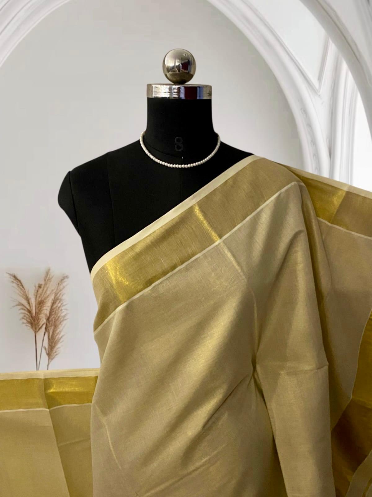 Tissue Kerala Saree with Golden Border