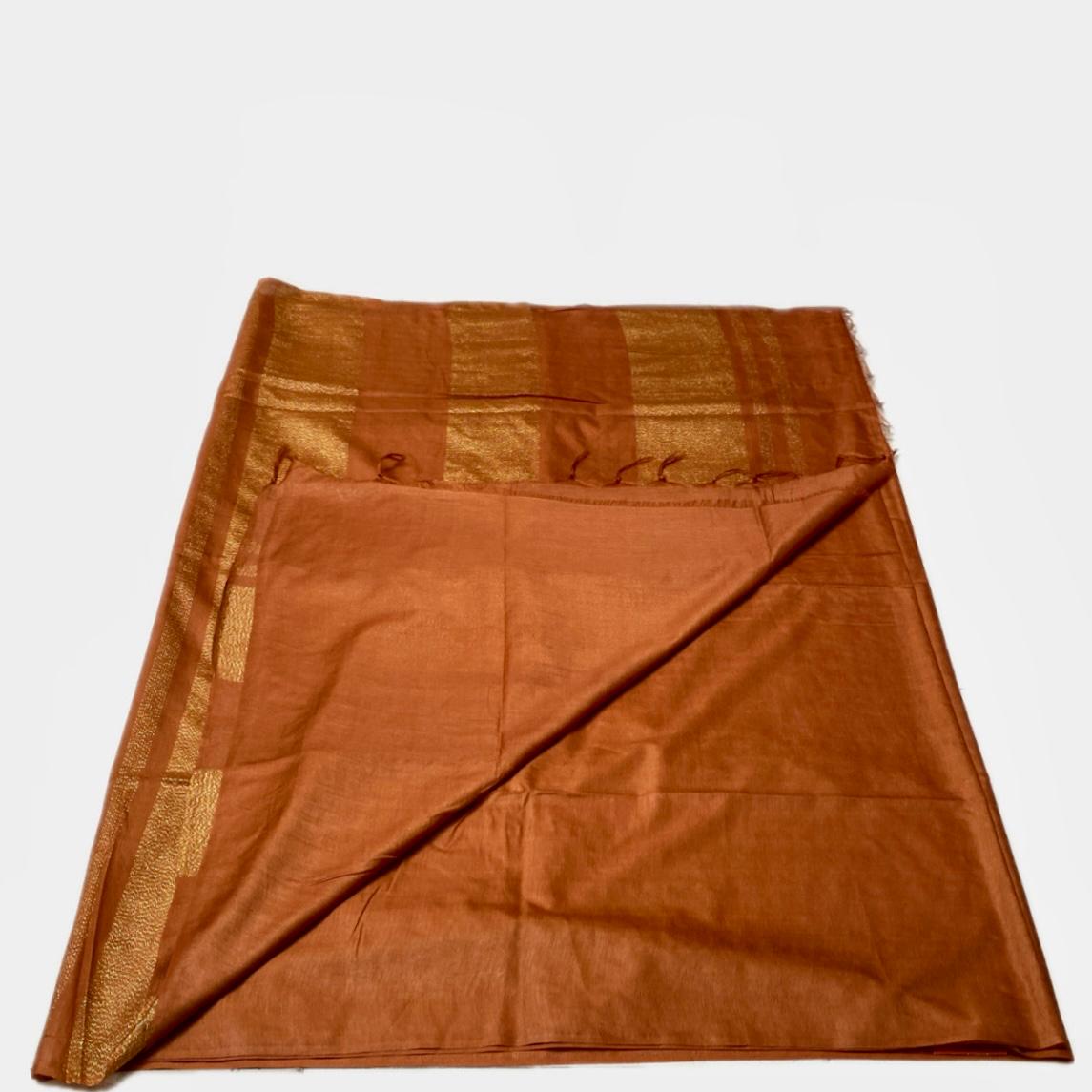 Semi Tussar Silk Saree in Light Rust Brown