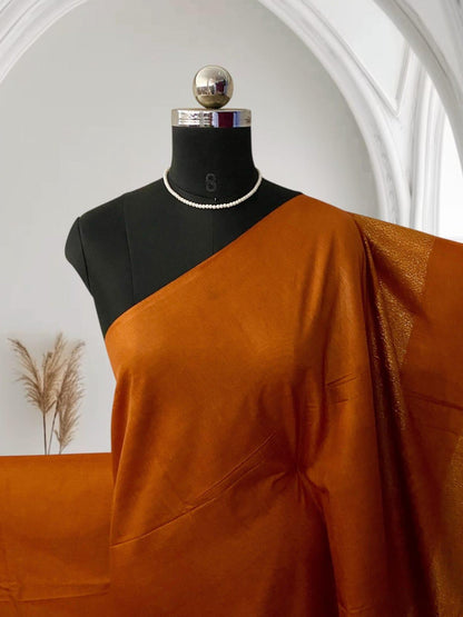Semi Tussar Silk Saree in Light Rust Brown