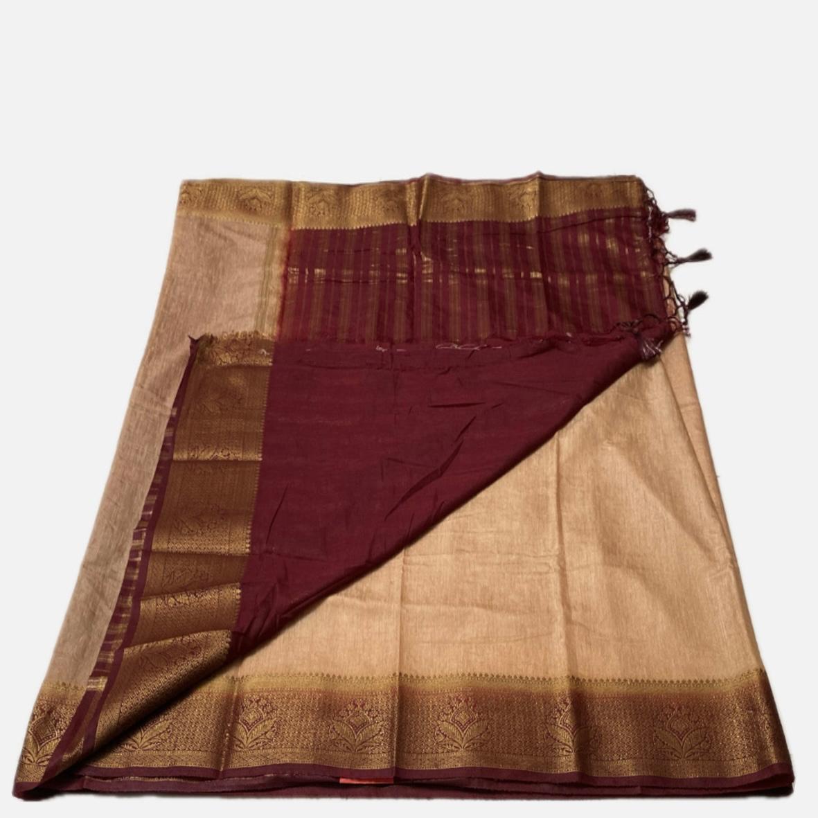 semi Jute Saree in Cream