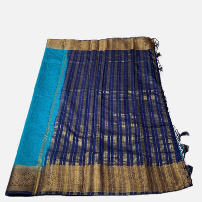 semi Jute Saree in Blue