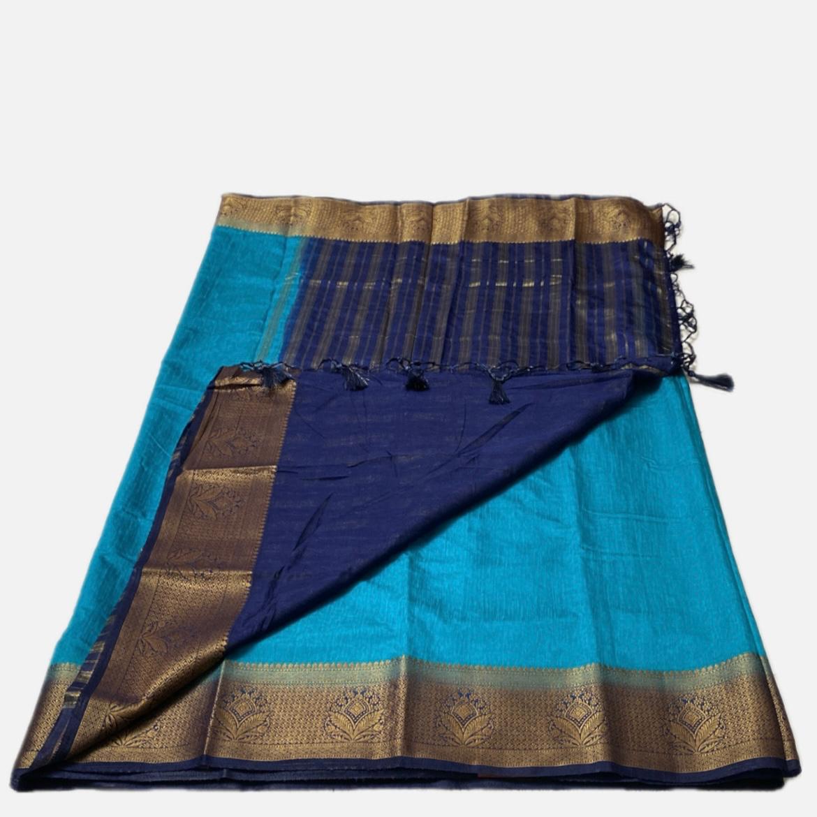 semi Jute Saree in Blue